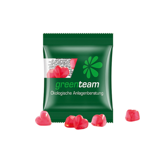 Minitüte,10 g, kompostierbare Folie transparent, Trolli Fruchtgummi Herz rot