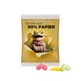 Maxitüte, Folie mit ca. 50% Papieranteil, weiß, Trolli Fruchtgummi Fahrrad