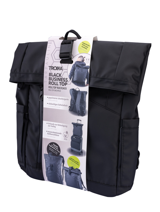 TROIKA Roll Top Rucksack TROIKA BLACK ROLL TOP