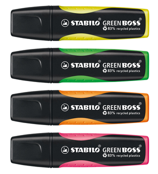 STABILO GREEN BOSS 4er Karton-Etui Leuchtmarkierer