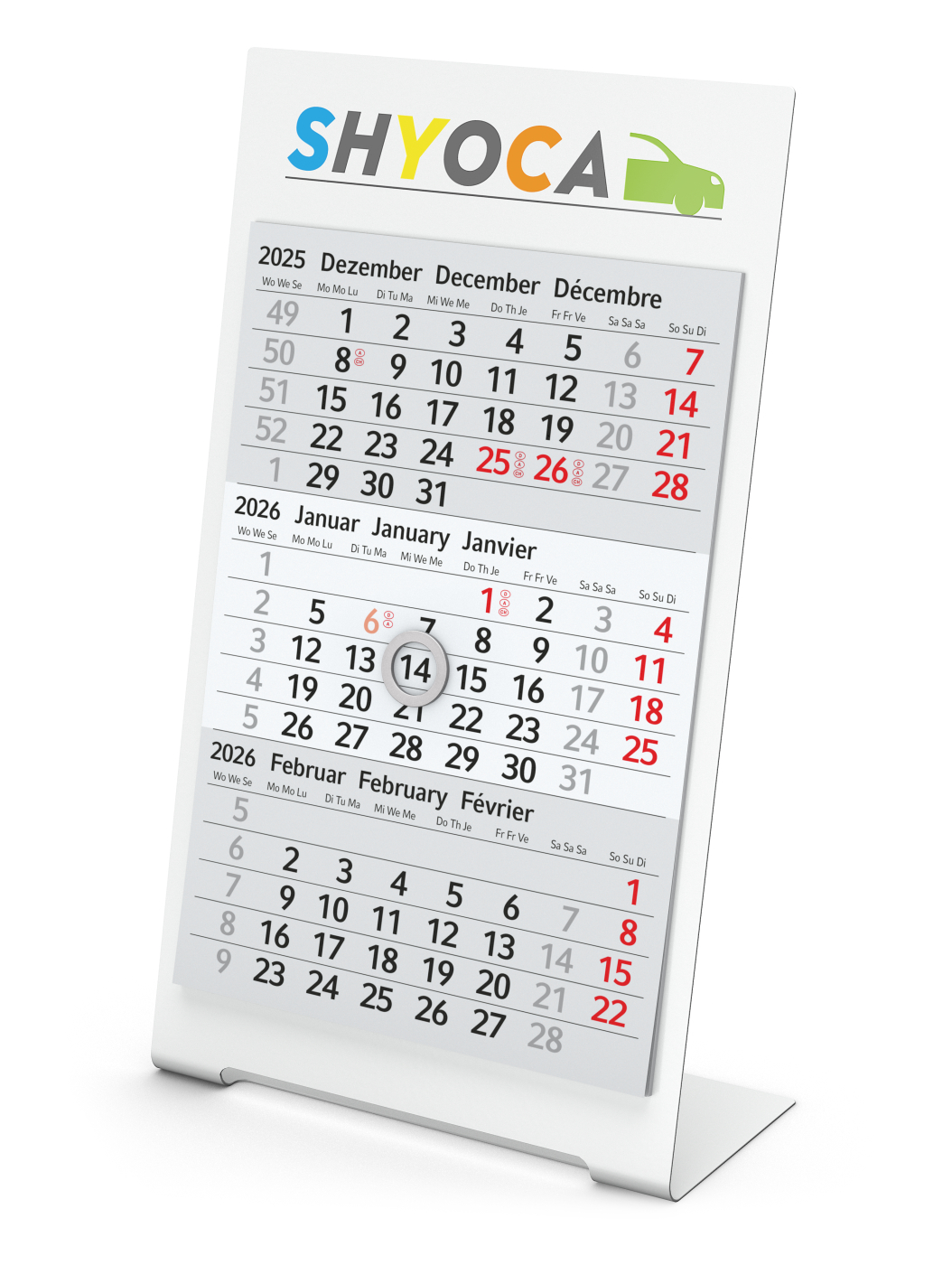 Tischkalender Desktop 3 Color Bestseller, 1 Jahr, weiß