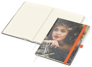 Notizbuch Match-Book Creme Bestseller, A4, Cover-Star, matt-individuell, orange