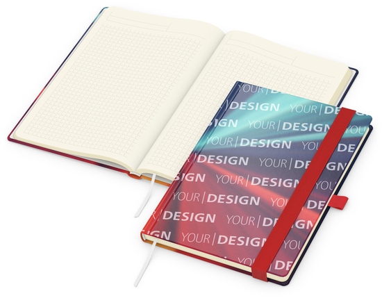 Notizbuch Match-Book Creme Bestseller, A5, Cover-Star, matt-individuell, rot