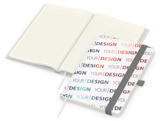 Notizbuch Match-Book Creme Bestseller, A5, Natura, individuell, silbergrau