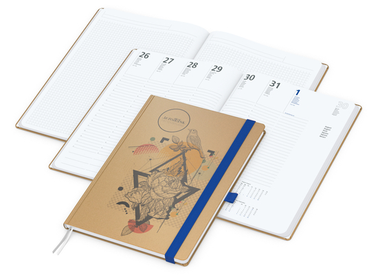 Wochenplaner Match-Hybrid White Bestseller, A4, Natura braun-individuell, mittelblau