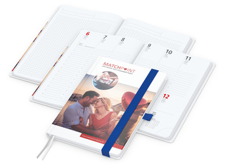 Wochenplaner Match-Hybrid White Bestseller, A5, Cover-Star gloss-individuell, mittelblau
