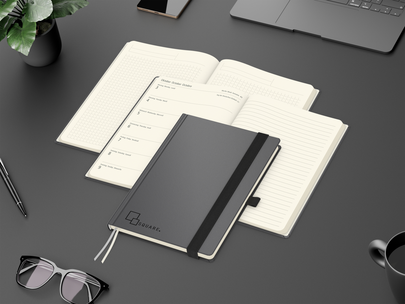 Wochenplaner Vision-Hybrid Creme Bestseller inkl. Prägung schwarz-glänzend