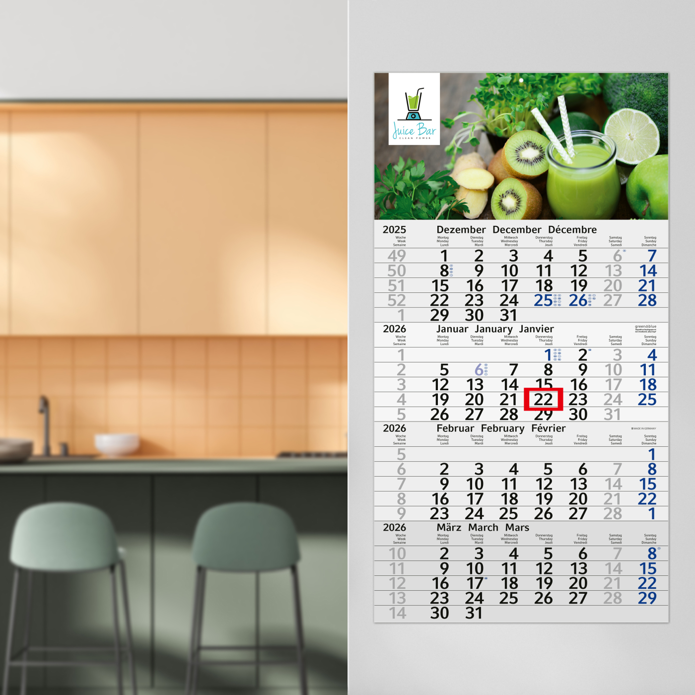 4-Monatskalender Budget 4 Recycling, blau (Einblatt)