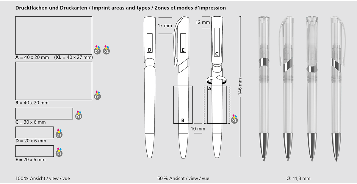 Klio-Eterna - Push transparent Mn - Druckkugelschreiber