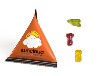 Mini Tetraeder Fruchtgummi 10 g Werkzeugmischung Standard-Folie weiß