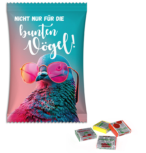 Fruchtkaramellen im Werbetütchen 50 g  Standard-Folie weiß