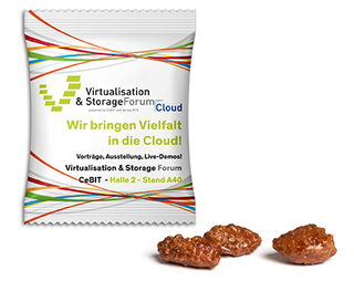 Gebrannte Mandeln im Werbetütchen 10 g Gebrannte Mandeln Standard-Folie weiß