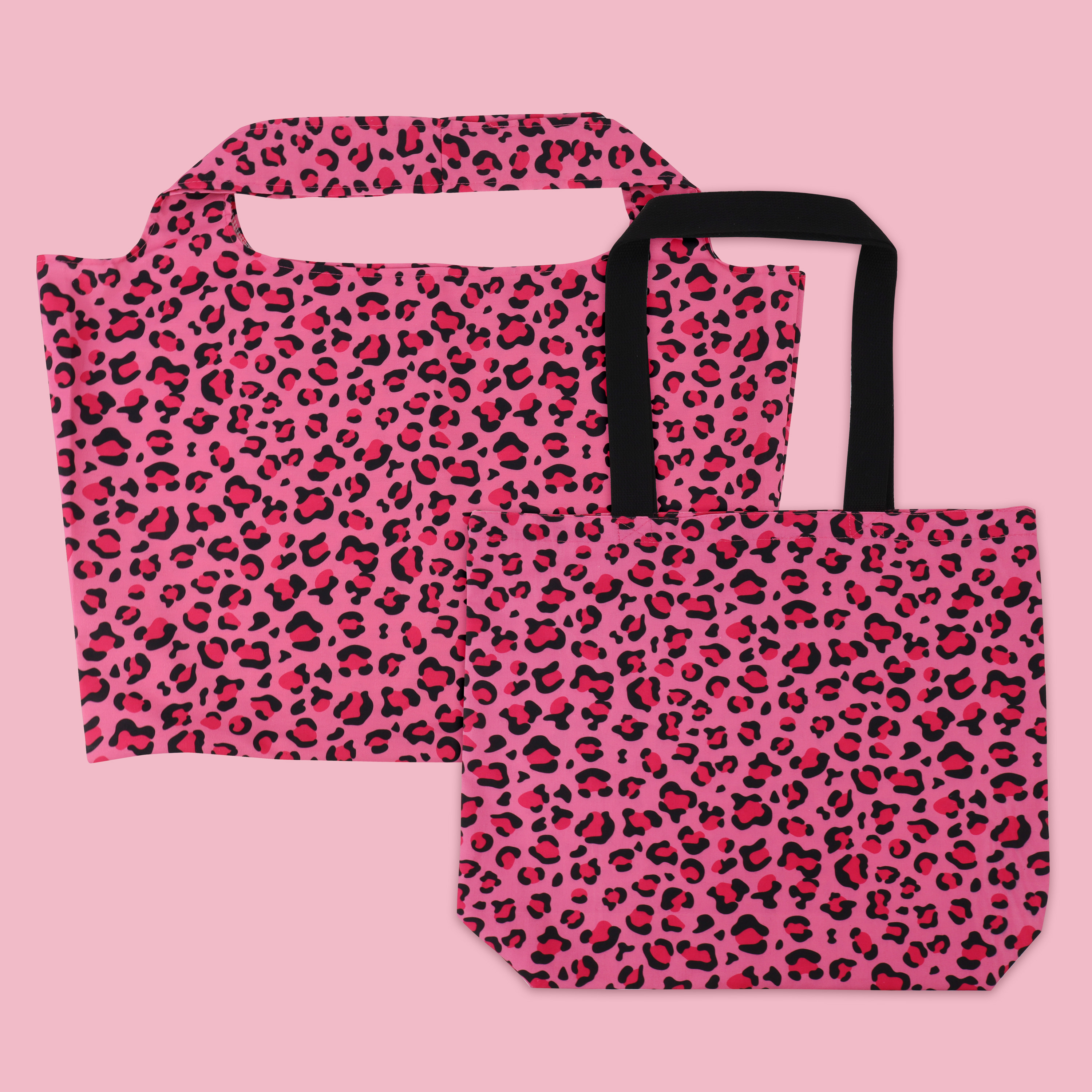 Strandtasche Panther Druck pink  DKE083 46 x 40+2 x 6 cm  pink mit Druck schwarz /pink