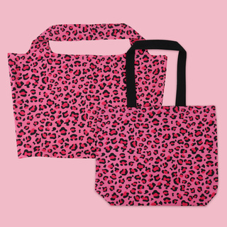Shoppertasche Panther Druck pink  DKE084 50/63 x 40,5+2 x 5,5 cm  pink mit Druck schwarz
