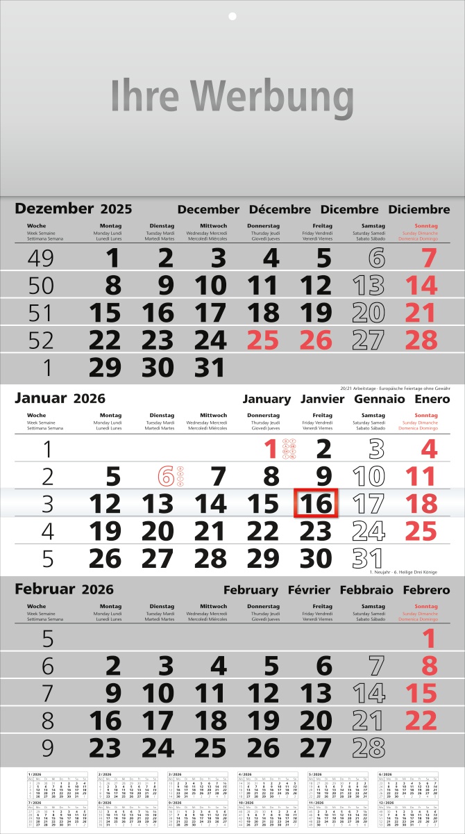 Dreimonatsplaner Assistent-plus grau