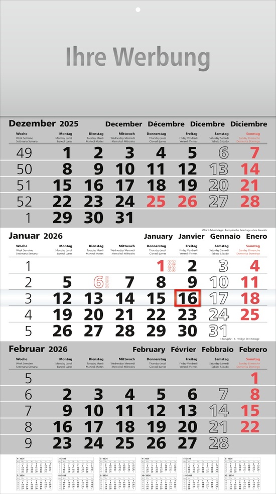 Dreimonatsplaner Assistent-plus grau